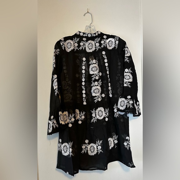 PQ Swim Embroidered Black White Sheer Cover Up Mini Dress XS/S - Picture 5 of 9